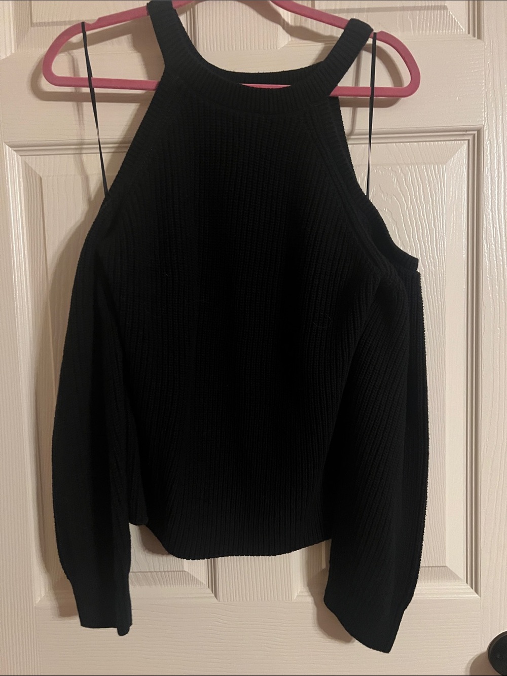 1. State Black Cold-Shoulder Ribbed Knit Sweater